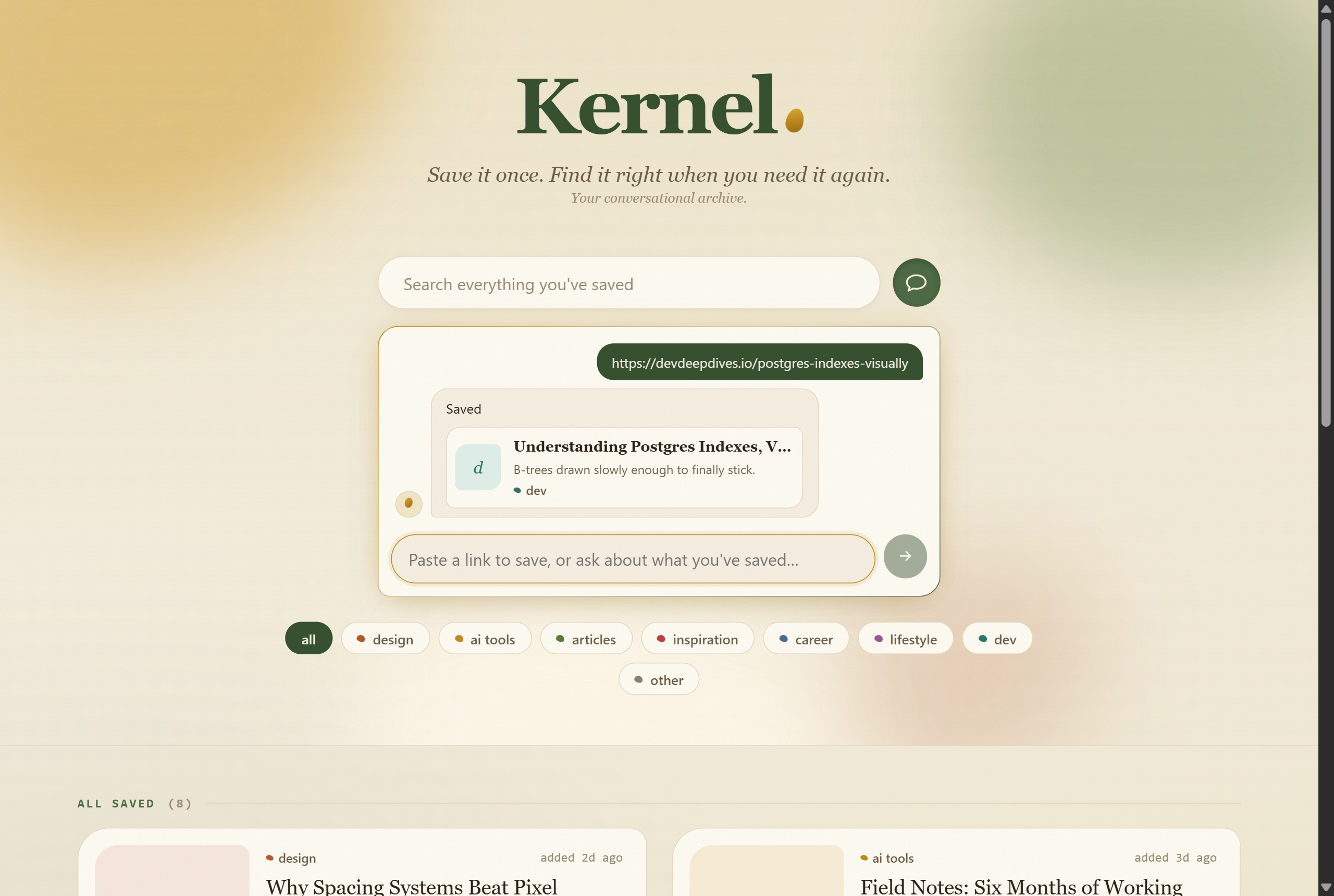 Saving a link through Kernel's chat panel